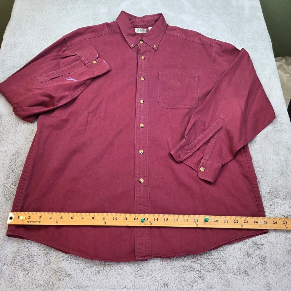 L.L. Bean Button Down Shirt Mens LG-REG Cotton Twill Pocket Long Sleeve Burgundy